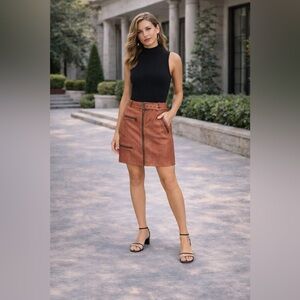 NWT HOUSE OF HARLOW x REVOLVE 100% LEATHER‎ Full Zip Belt Mini Skirt Size XL